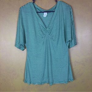 Woman’s blouse, size large, mint green and white stripes